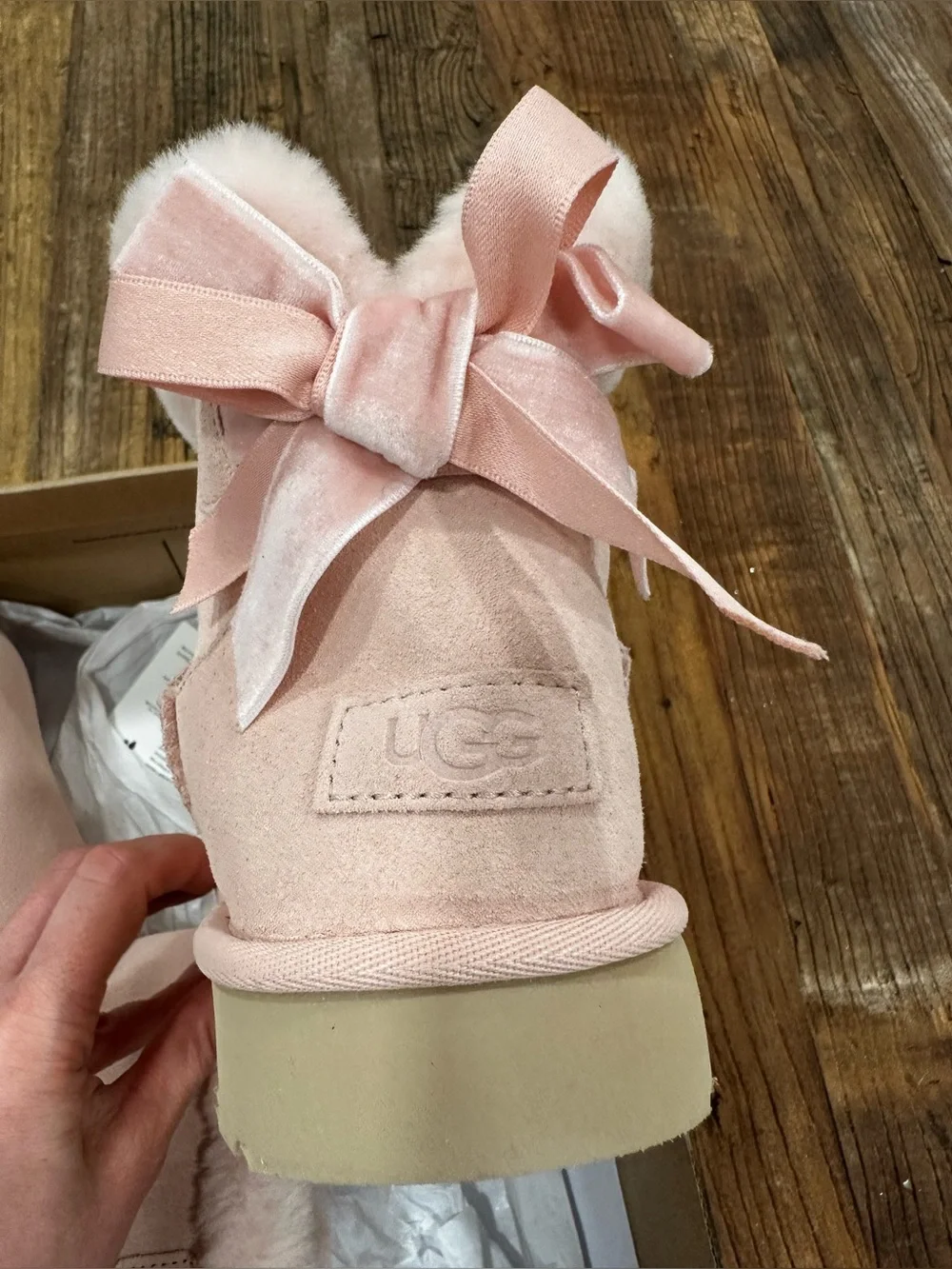 UGG Women's Blush Pink Shearling-Trim Bow Boots - Picture 3 of 5